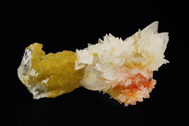 COLEMANITE with REALGAR on CALCITE